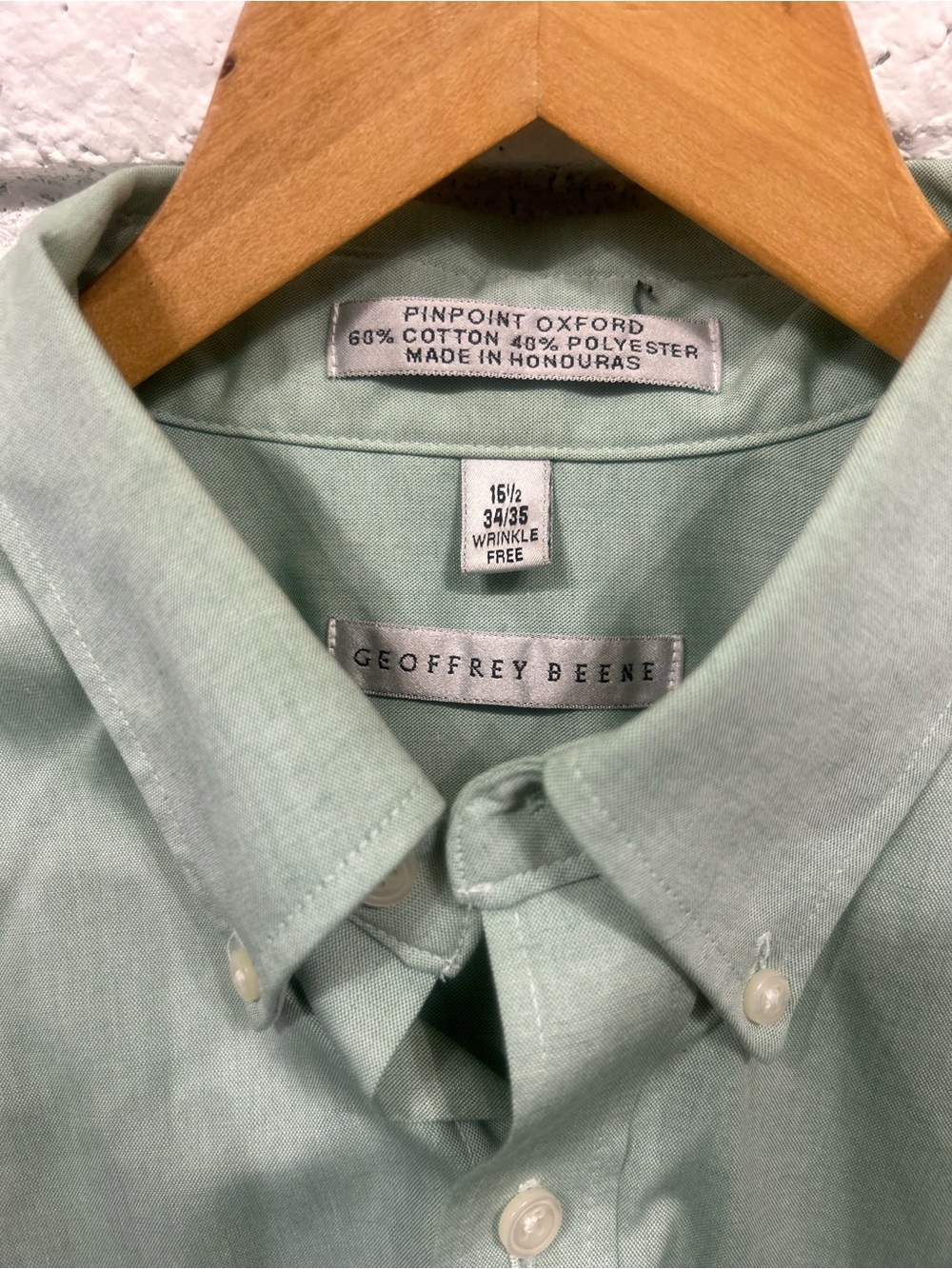 Geoffrey Beene Sage Green Pinpoint Oxford Button Down Shirt 16.5 34/35 - Picture 3 of 5